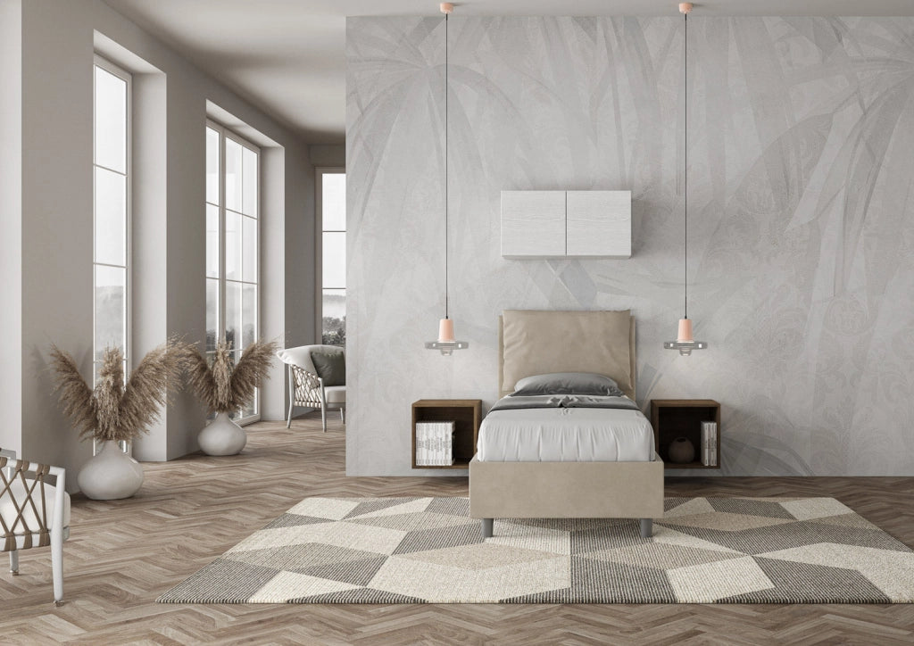 Letto Singolo 100x200 cm con Rete e Contenitore Antea Sabbia