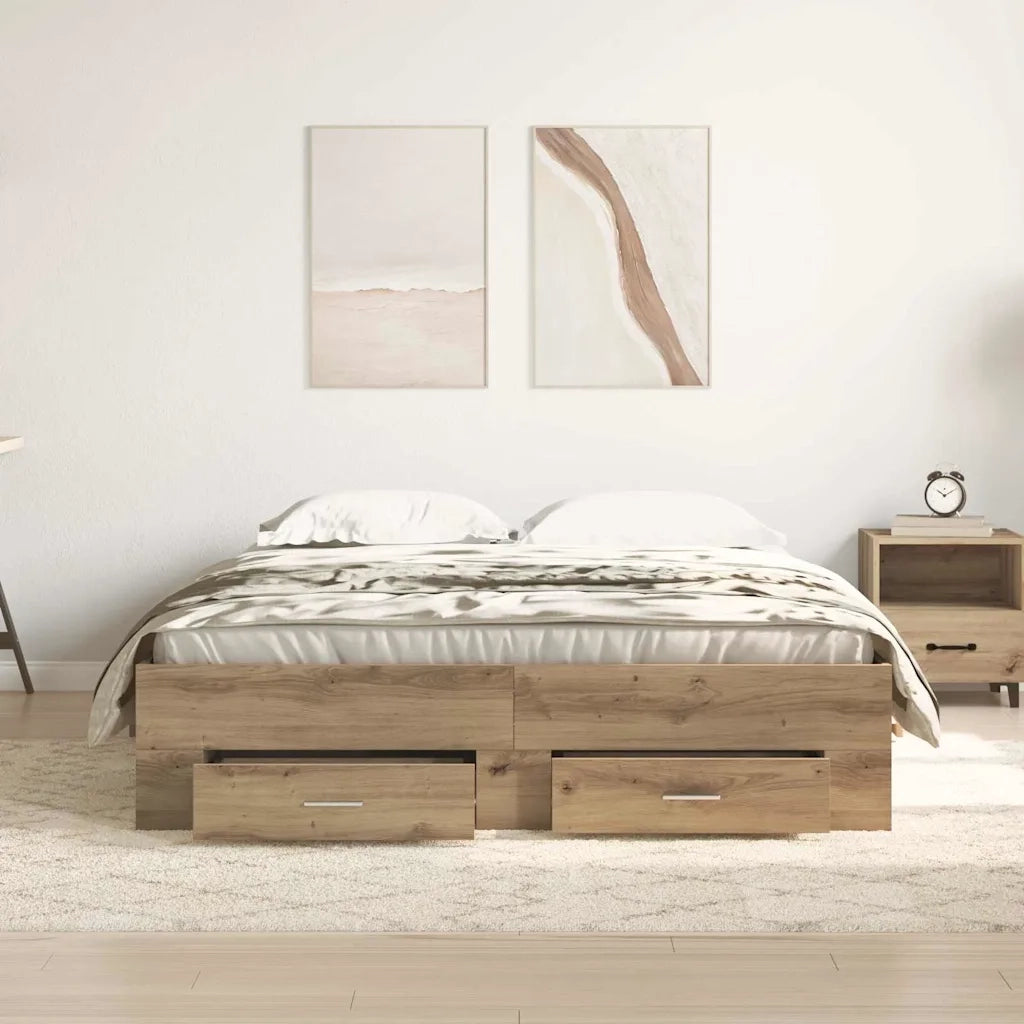 Letto matrimoniale | Letto per adulti | Struttura del letto Rovere artigianale 135 x 190 cm