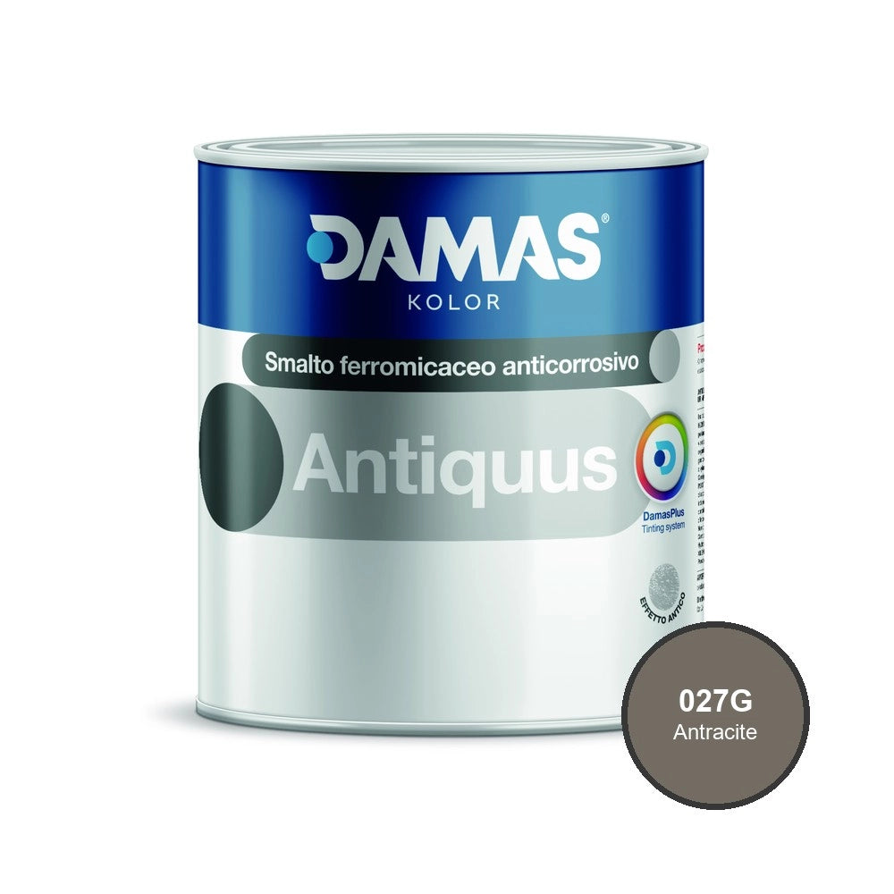 Damas antiquus smalto ferromicaceo antichizzato effetto ferro battuto *** formato 0,750 lt, colore- 027g antracite, c...