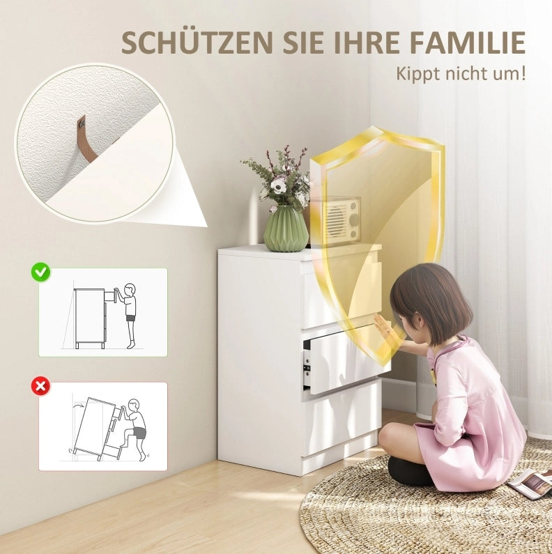 Set di 2 comodini con 3 cassetti; 40 x 30 x 59;5 cm; legno; bianco