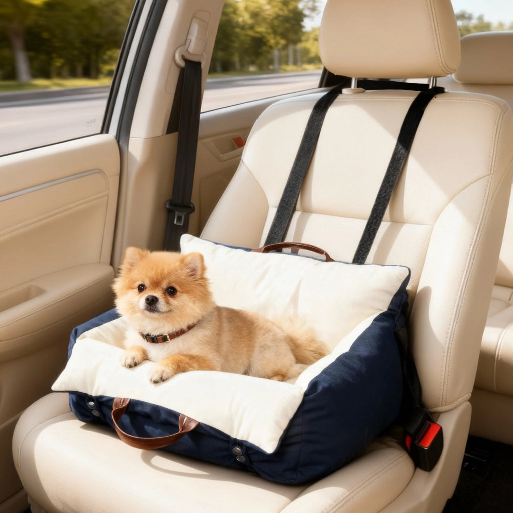 Seggiolino auto per cani fino a 5 kg con 2 cinture di sicurezza, cuscino viaggio animali con fodera lavabile, pratico e confortevole, blu