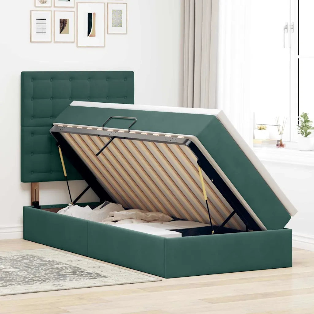 Letto con contenitore e materasso Verde Scuro 90 x 200 cm