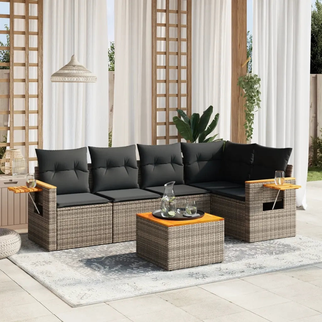 Set Divano da Giardino 6 pz con Cuscini Grigio in Polyrattan