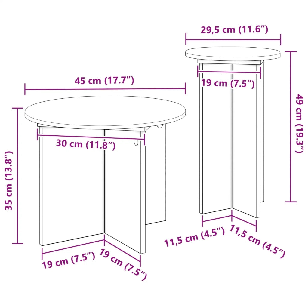 Set tavolini 2 pz | Tavolo laterale Rovere Nero Legno ingegnerizzato