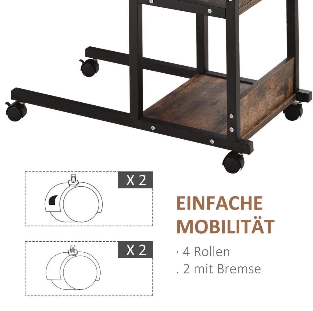 Tavolino regolabile con ruote 80x40x72-82 cm, metallo nero, 2 ripiani