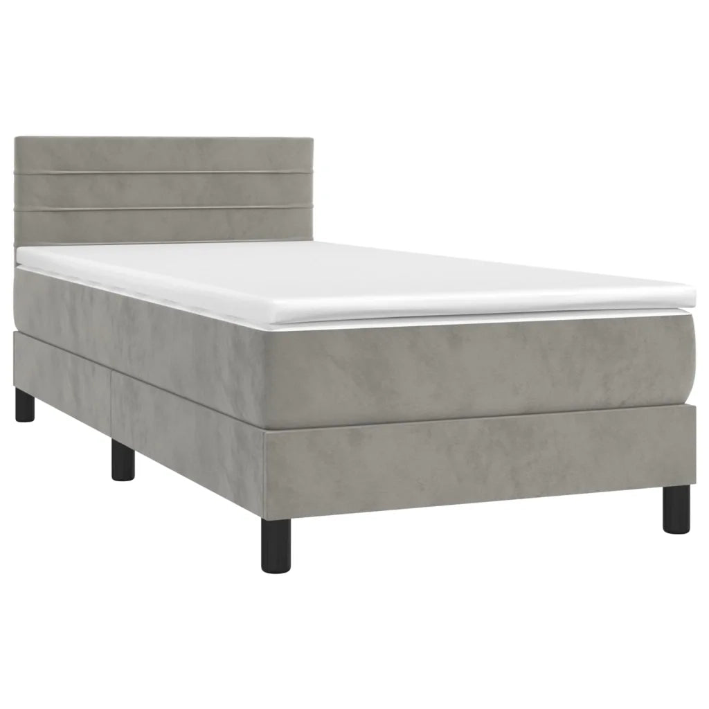 Letto a Molle con Materasso e LED Grigio Chiaro 100x200 cm Velluto