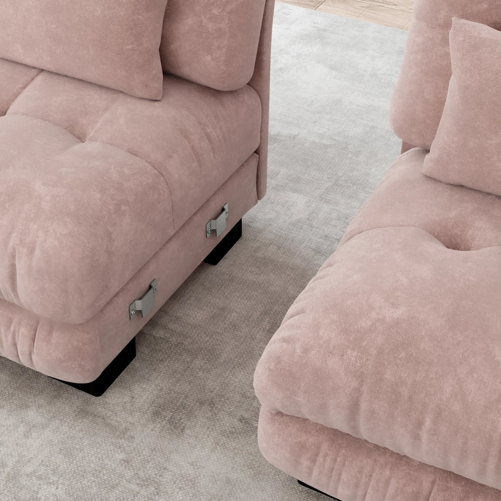 Divano Angolare Chenille ¨C MINIMAL ¨C Rosa, Cuscini, Braccioli, Massello