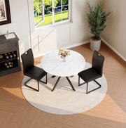 Set da Pranzo con Tavolo Rotondo Effetto Marmo Bianco e 2 Sedie Nere in Pelle Sintetica con Struttura in Metallo per Sala da Pranzo e Cucina