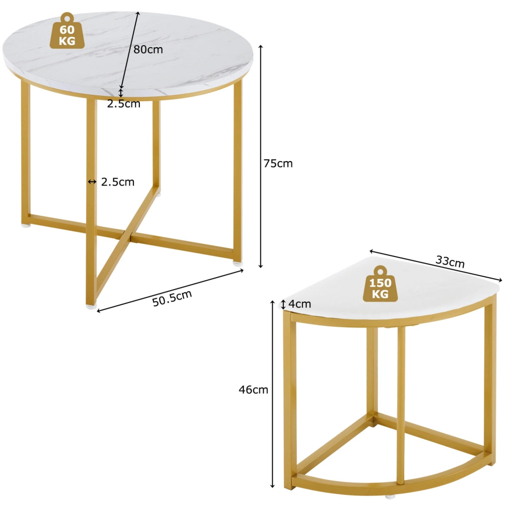TAVOLO da pranzo rotondo 80 cm MDF bianco e oro Set da 5 pezzi