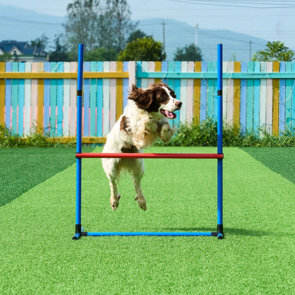 Set 5 Pezzi Attrezzatura Addestramento Agilità Cani HC-ZAG08 in PVC Percorso a Ostacoli con Tunnel e Anello Salto Regolabile Portatile per Giardino