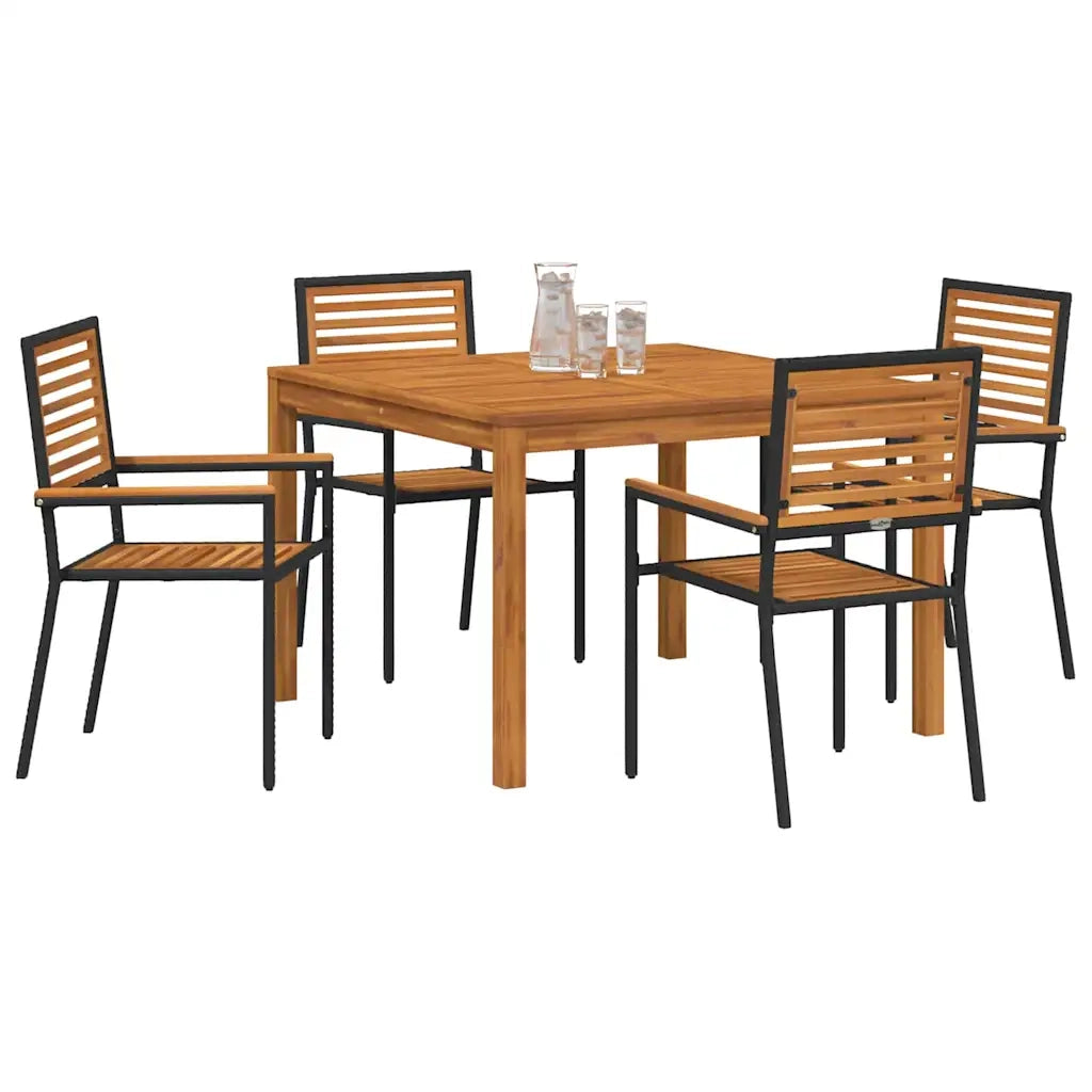 Set da Pranzo per Giardino 5 pcs Nero Legno di Acacia Massello