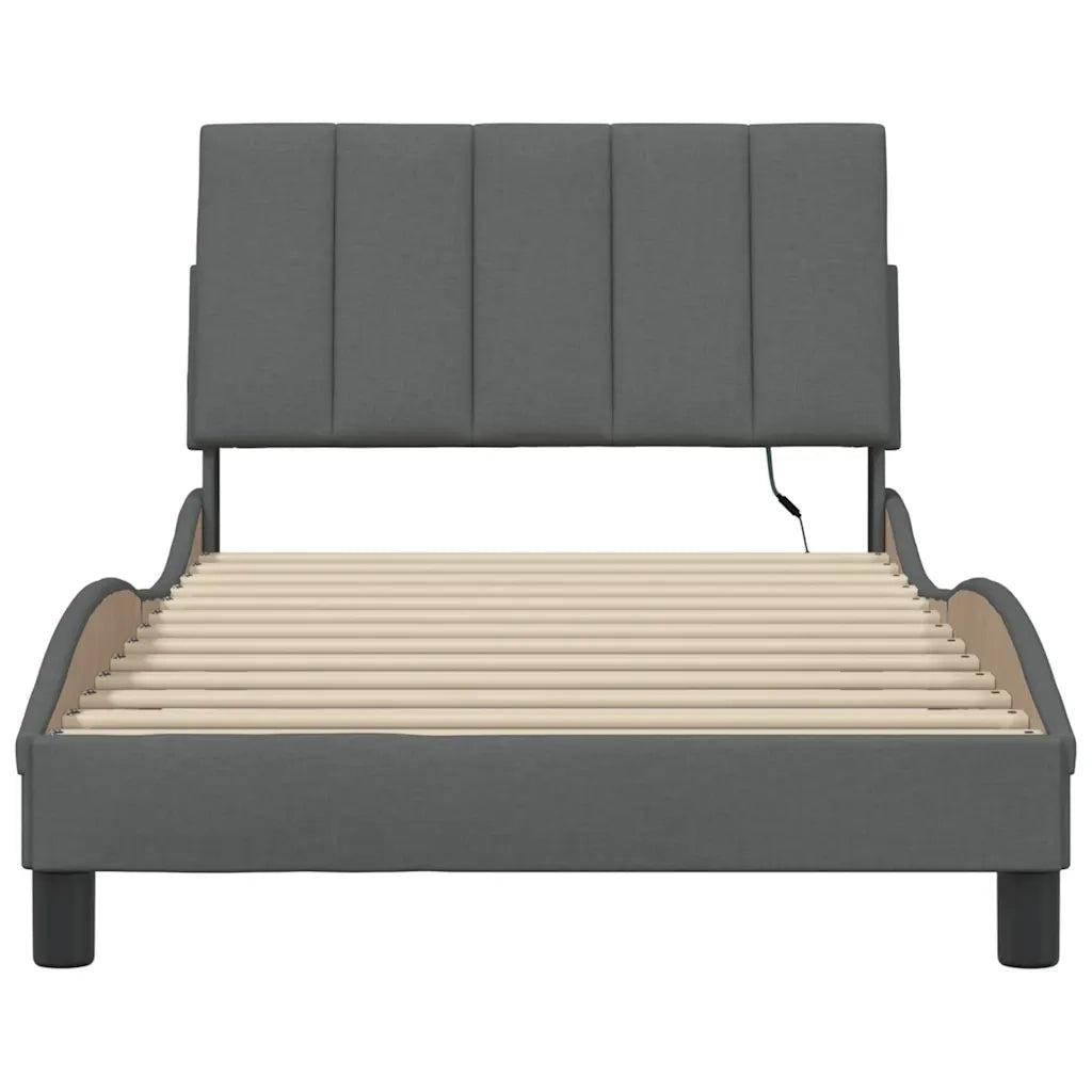Letto singolo | Letto per adulti | Giroletto senza Materasso Hanko Grigio Scuro 100x200 cm Tessuto