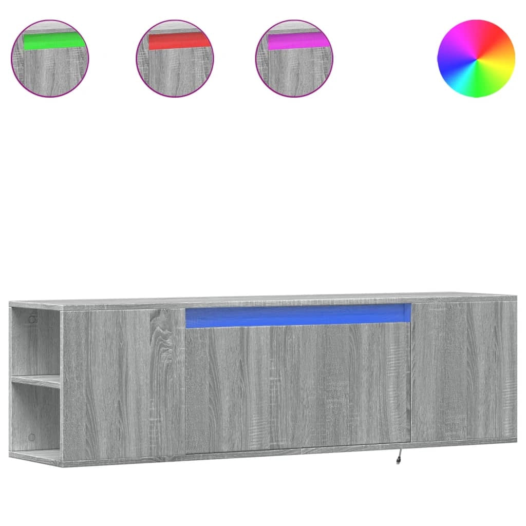 Mobile TV multimediale mensola TV credenza mobile TV parete attrezzata per sala da pranzo soggiorno camera da letto con luci LED Sonoma 135 x 31 x 39,5 cm grigio 02_0028041