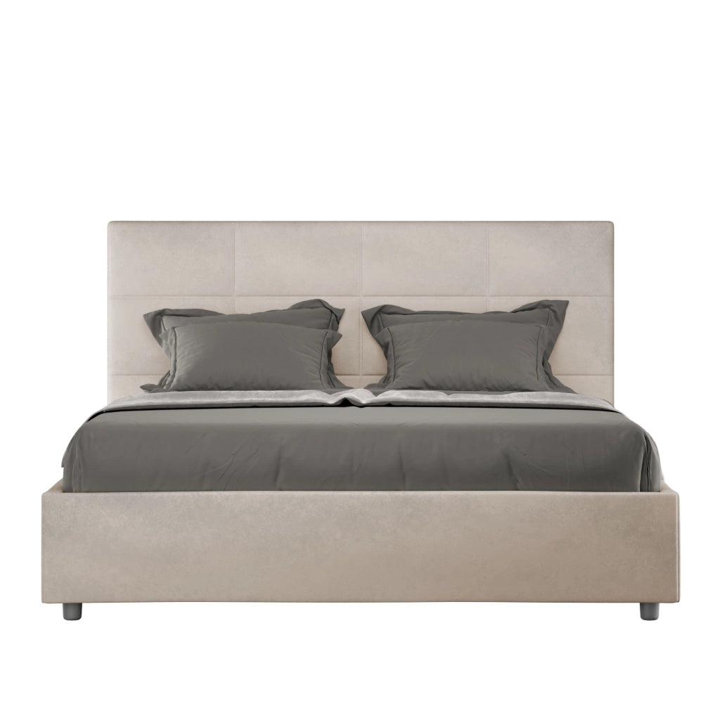 BS COM Letto una piazza e mezza con rete imbottito 130x210 microfibra sabbia