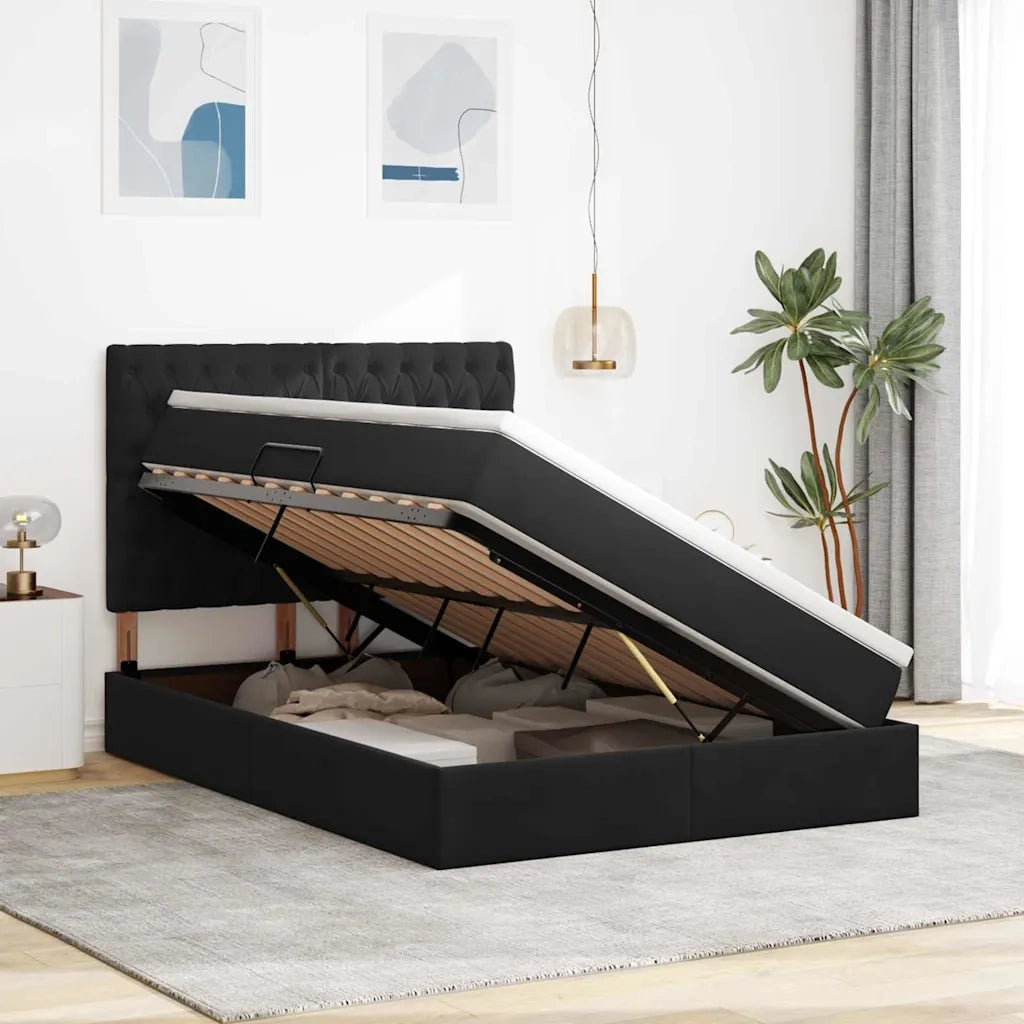 Letto con contenitore e LED con led Nero 140 x 200 cm Velluto