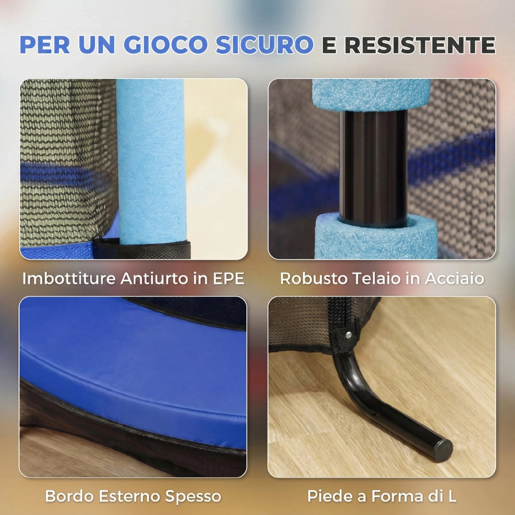 Trampolino da giardino ¨C zephmum ¨C Blu, ?160x190 cm, con rete di sicurezza