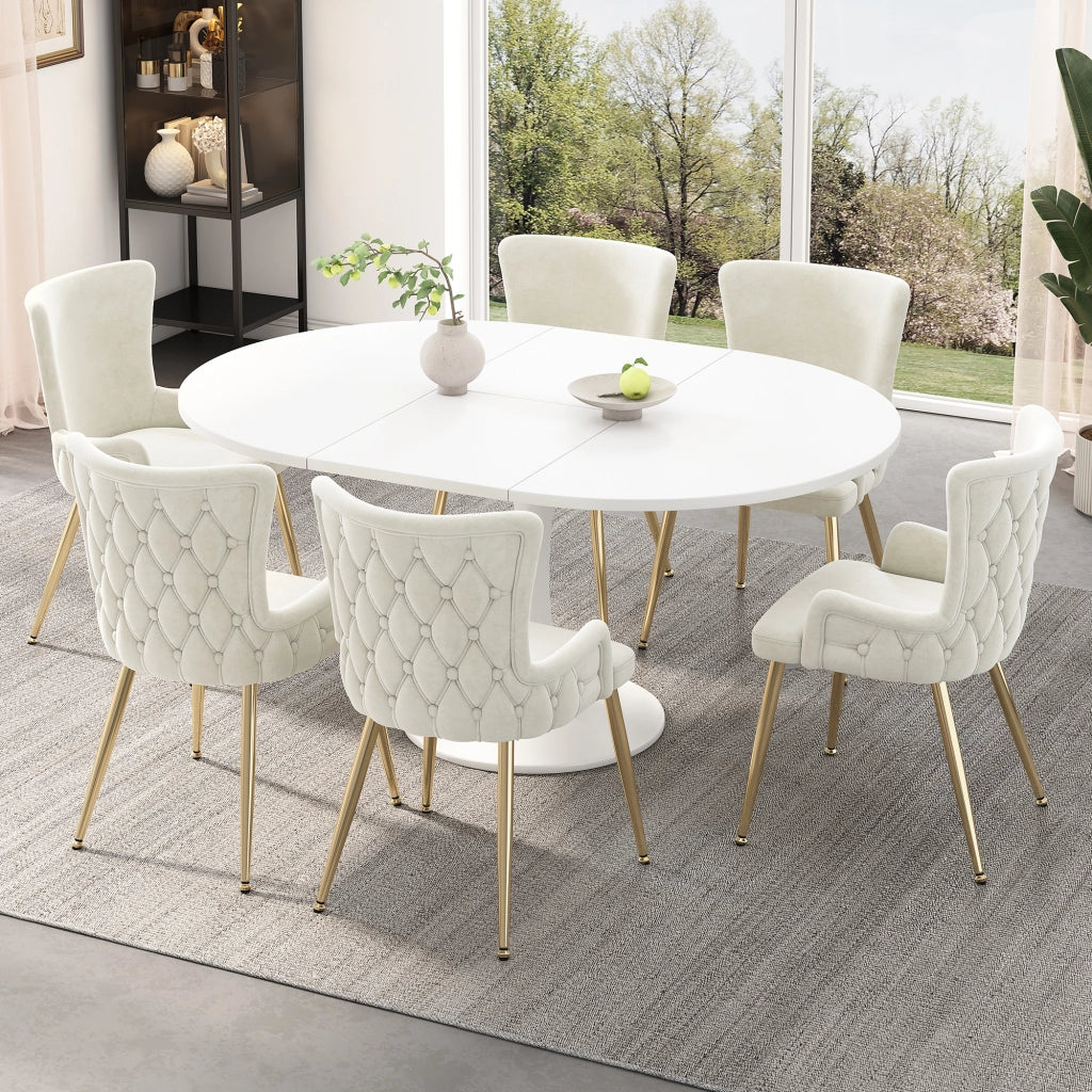 SEDIA in velluto beige e oro, 62,23x58,42x55,88 cm, Set da 2 pezzi