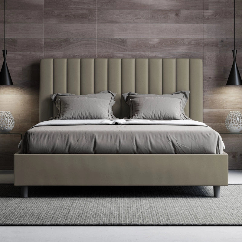 Letto imbottito Letto Matrimoniale alla Francese 150x200 cm Agueda - Similpelle,Senza rete,Cappuccino