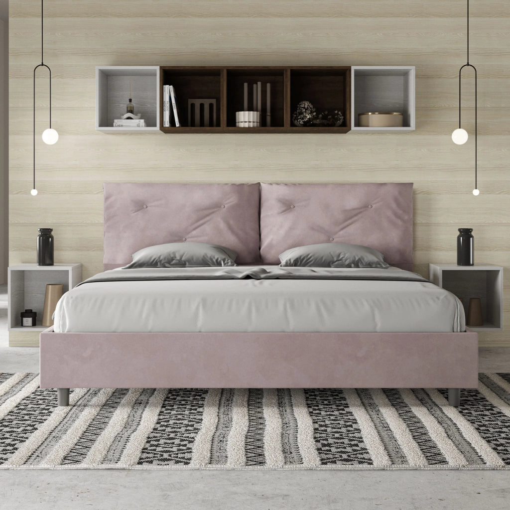 BS COM Letto matrimoniale king size senza rete imbottito 190x200 microfibra glicine Large