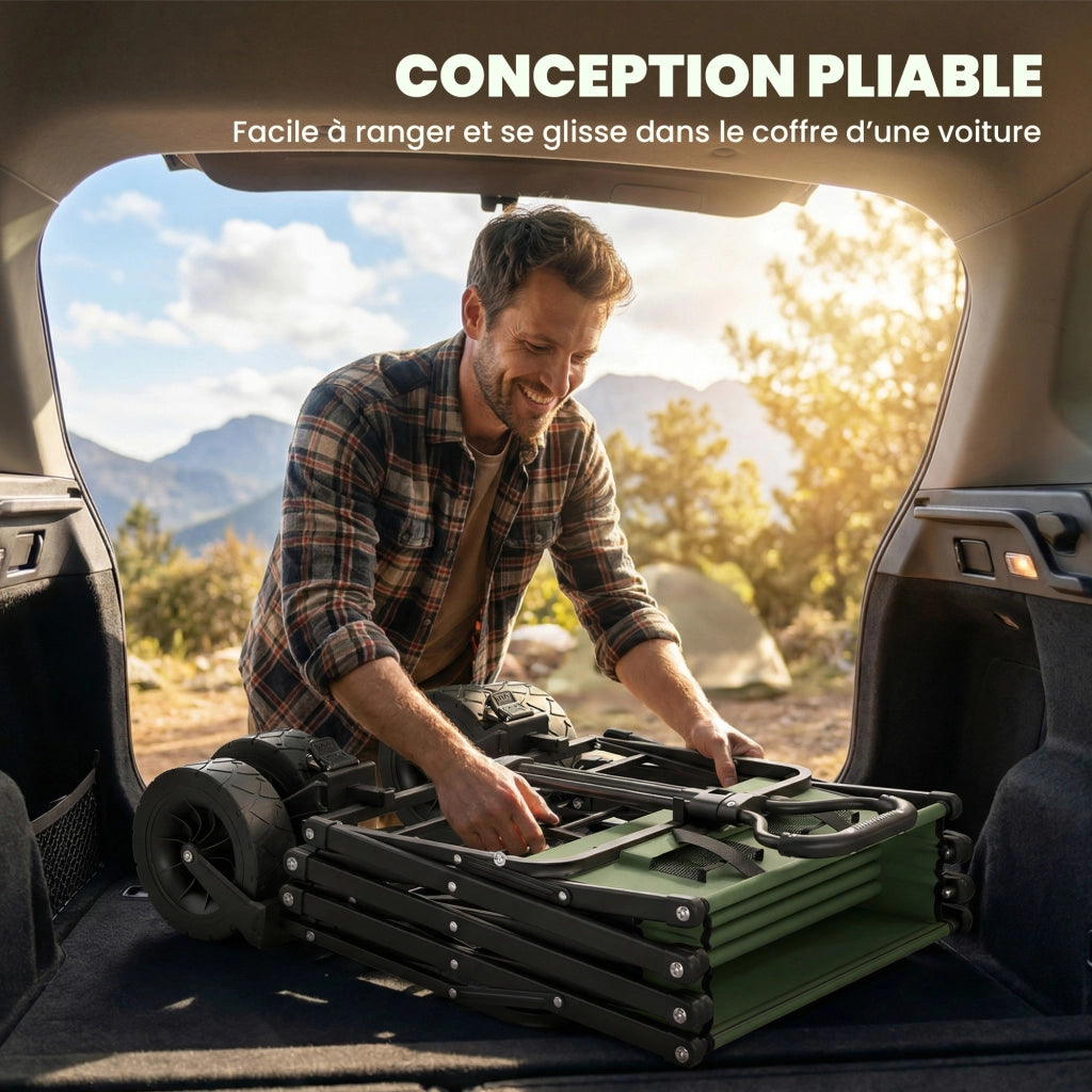 Carrello Giardino Pieghevole 130L ¨C Minimal ¨C Verde con Ruote e Freni