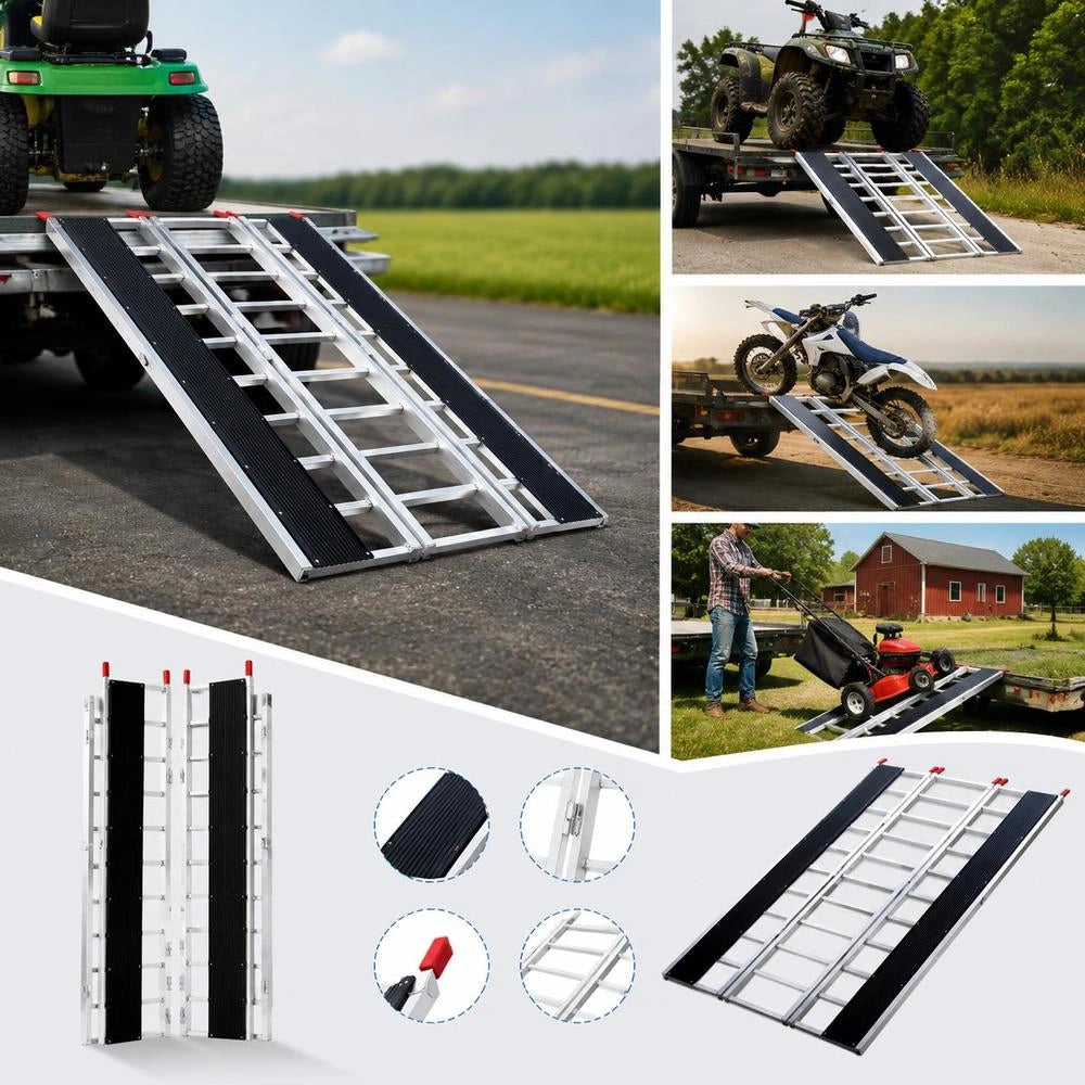 Loading Ramp, Car Ramp, 680 Kg Capacity, Extra Wide Loading Ramp, Car Loading Ramp 2160 X 1375 Mm, Triple Folding Ramp, For Motorcycles, Trailers, ATVs, UTVs, Garden Tractors, Lawnmowers