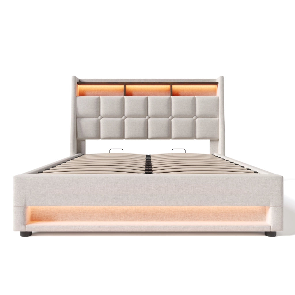 Letto imbottito 140x200 cm con LED e USB