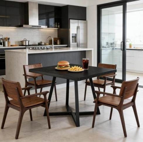 TAVOLO quadrato industriale 80 cm MDF e metallo nero