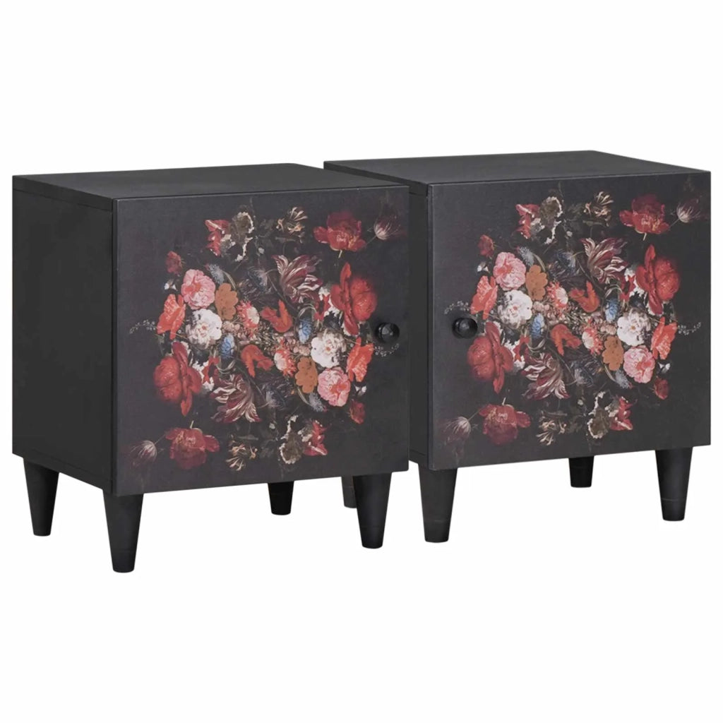 Set di 2 Comodini | Armadio da Notte | Mobiletto da notte con porta Nero 40 x 33 x 46 cm