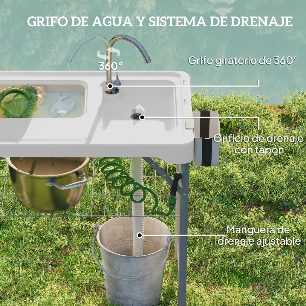 Tavolo Pieghevole da Cucina con Lavabo e Rubinetto ¨C Minimal ¨C Bianco