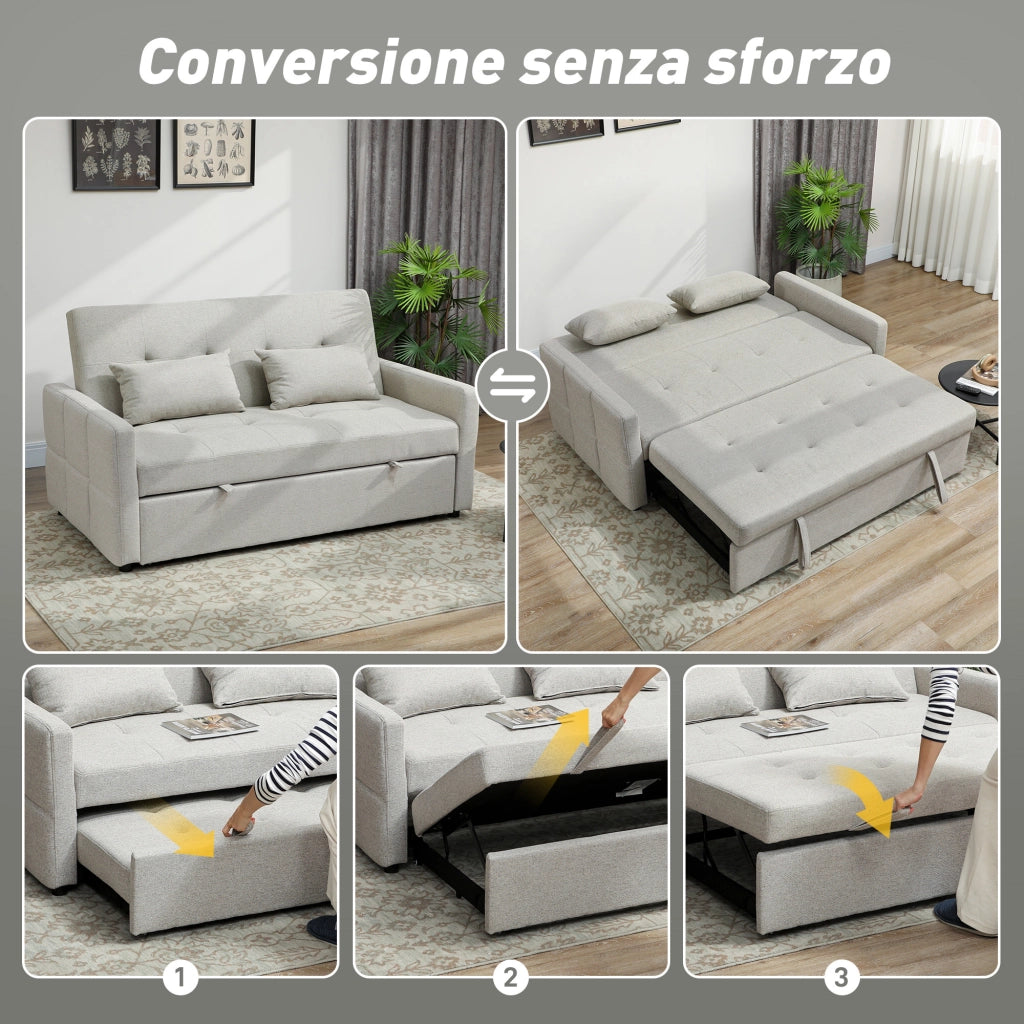 Divano Letto 2 Posti Clic Clac ¨C Xylo ¨C Tessuto Marrone Chiaro con 2 Cuscini