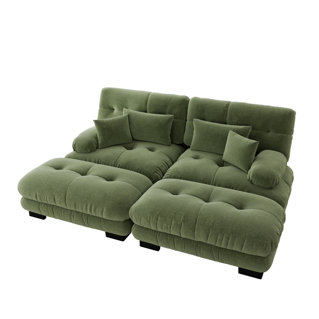 Divano Angolare in Chenille con Ottomane e Cuscini ¨C MINIMAL ¨C Verde