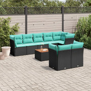 Set Divani da Giardino 9 pz con Cuscini Nero in Polyrattan 3256064