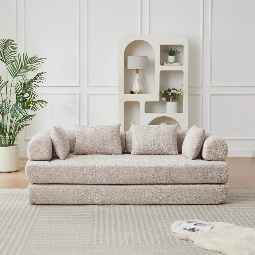 Divano letto modulare 4 in 1 con schienale regolabile in chenille khaki