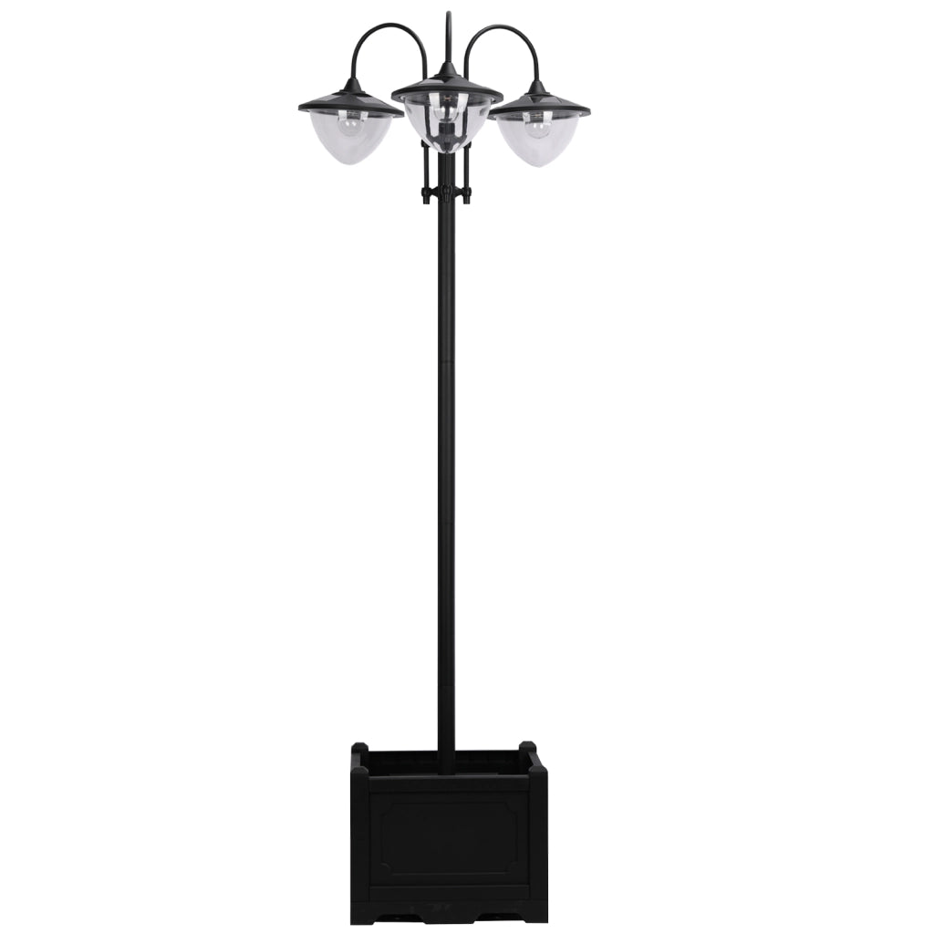 Set 3 Lanterne Solari da Esterno in Metallo Nero, 60x55x189 cm, IP44 Impermeabili con Base Vaso per Fiori, per Giardino e Balcone