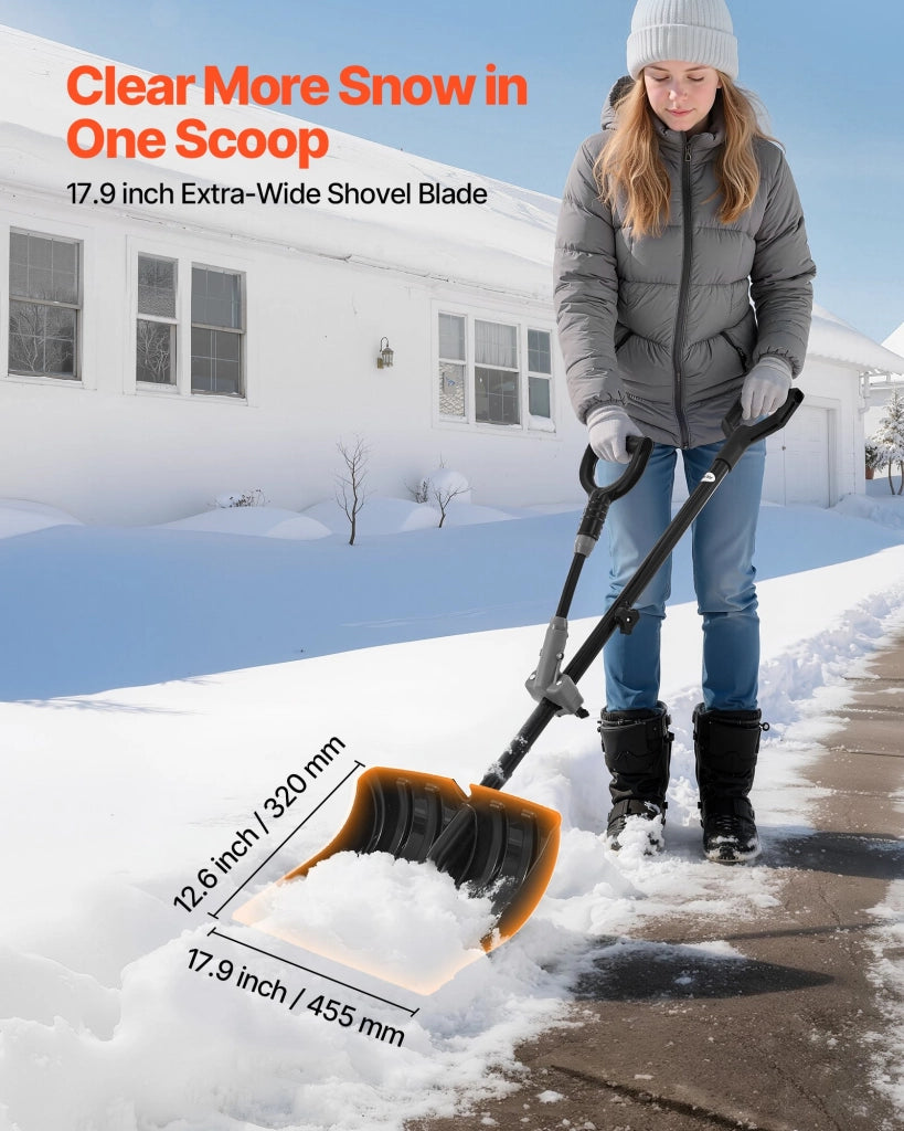 Pala da Neve 45,5 cm H458 in Plastica Nera con Manico in Acciaio a D Ergonomico Antiscivolo Leggera per Giardino Vialetto Casa