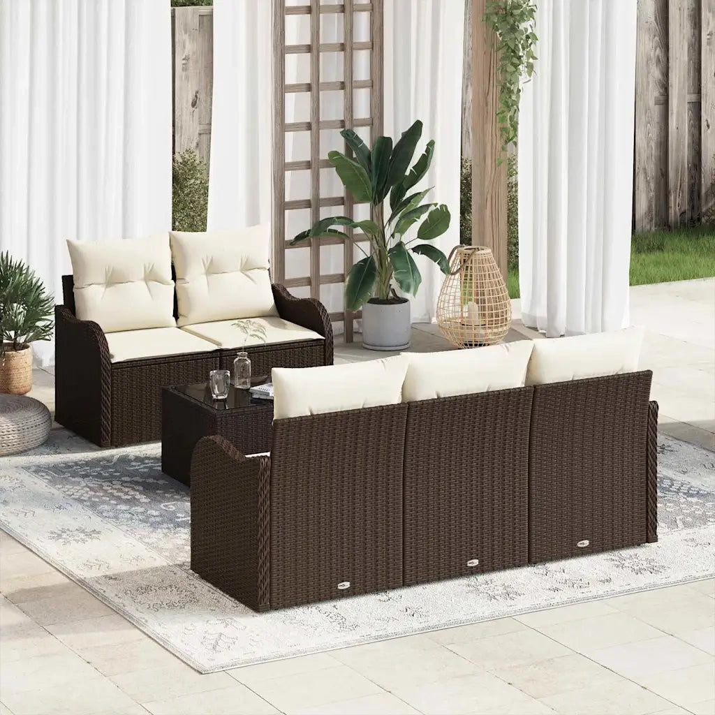 Set Divano da Giardino con cuscino 6 pcs Marrone e Crema