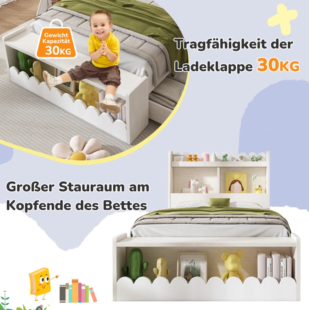 Letto singolo per bambini 90x190 cm con cassetti e ripiani