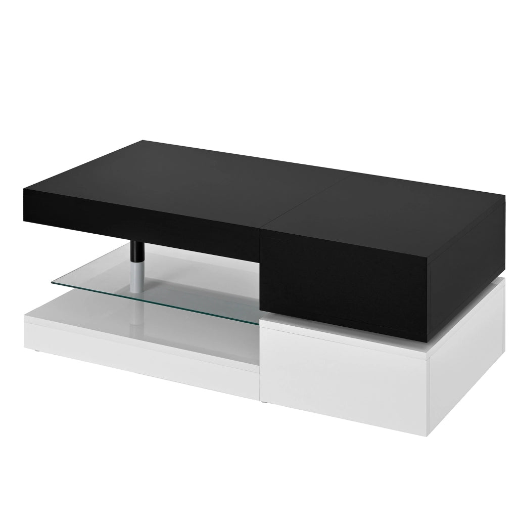Tavolino da caffè LED 90x45x35,5 cm nero bianco con controllo APP e Bluetooth