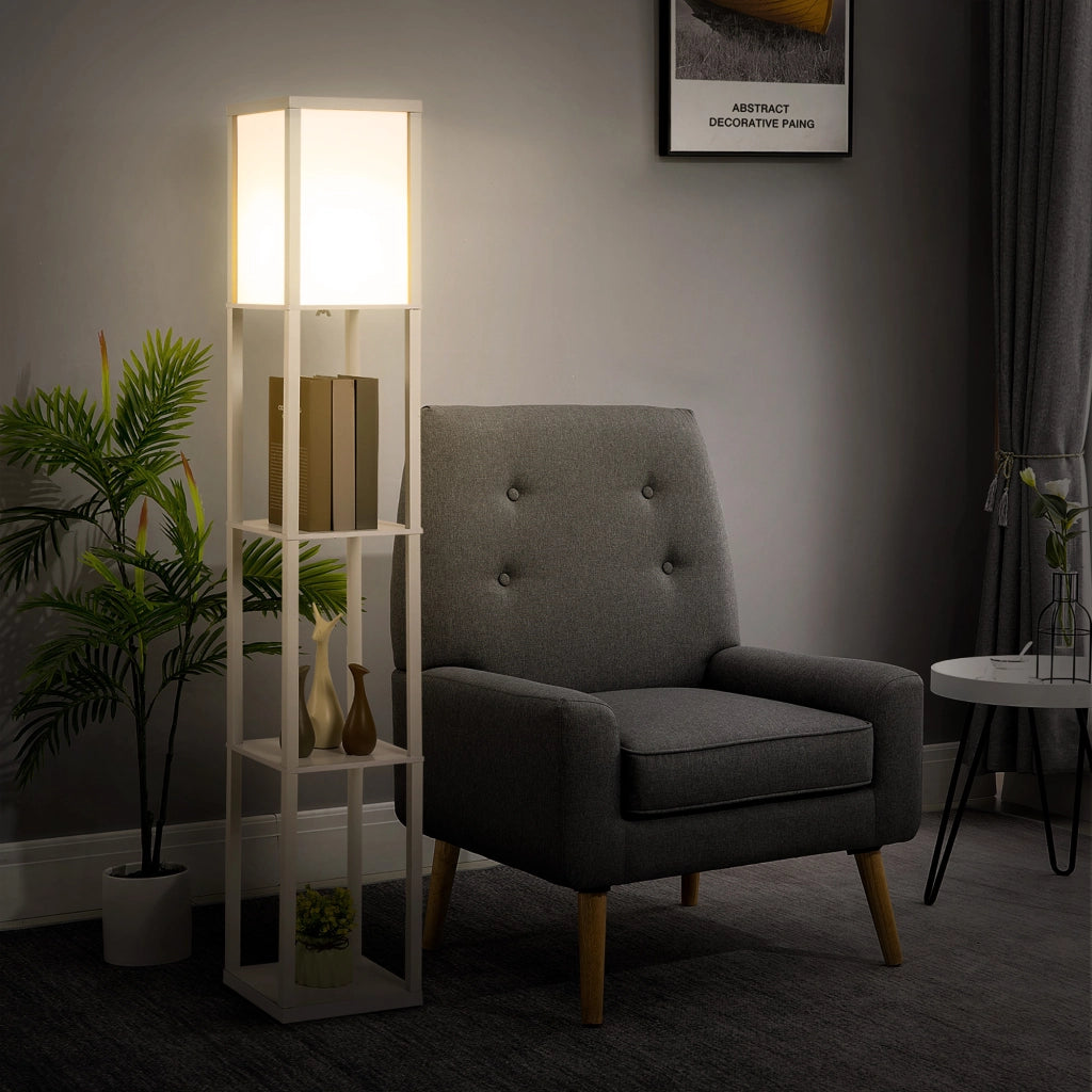 Lampada da Terra con Mensole ¨C Xylo ¨C Legno Bianco E27