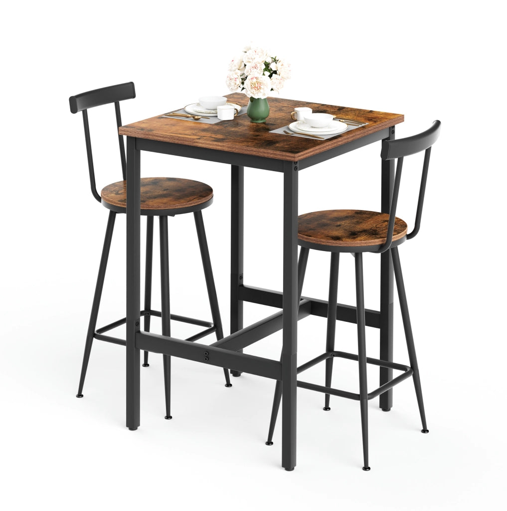 TAVOLO ALTO Set da 3 pezzi 60x60x92 cm Marrone rustico e nero