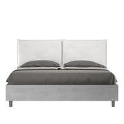 BS COM Letto matrimoniale contenitore 160x190 Cemento cuscini similpelle bianco