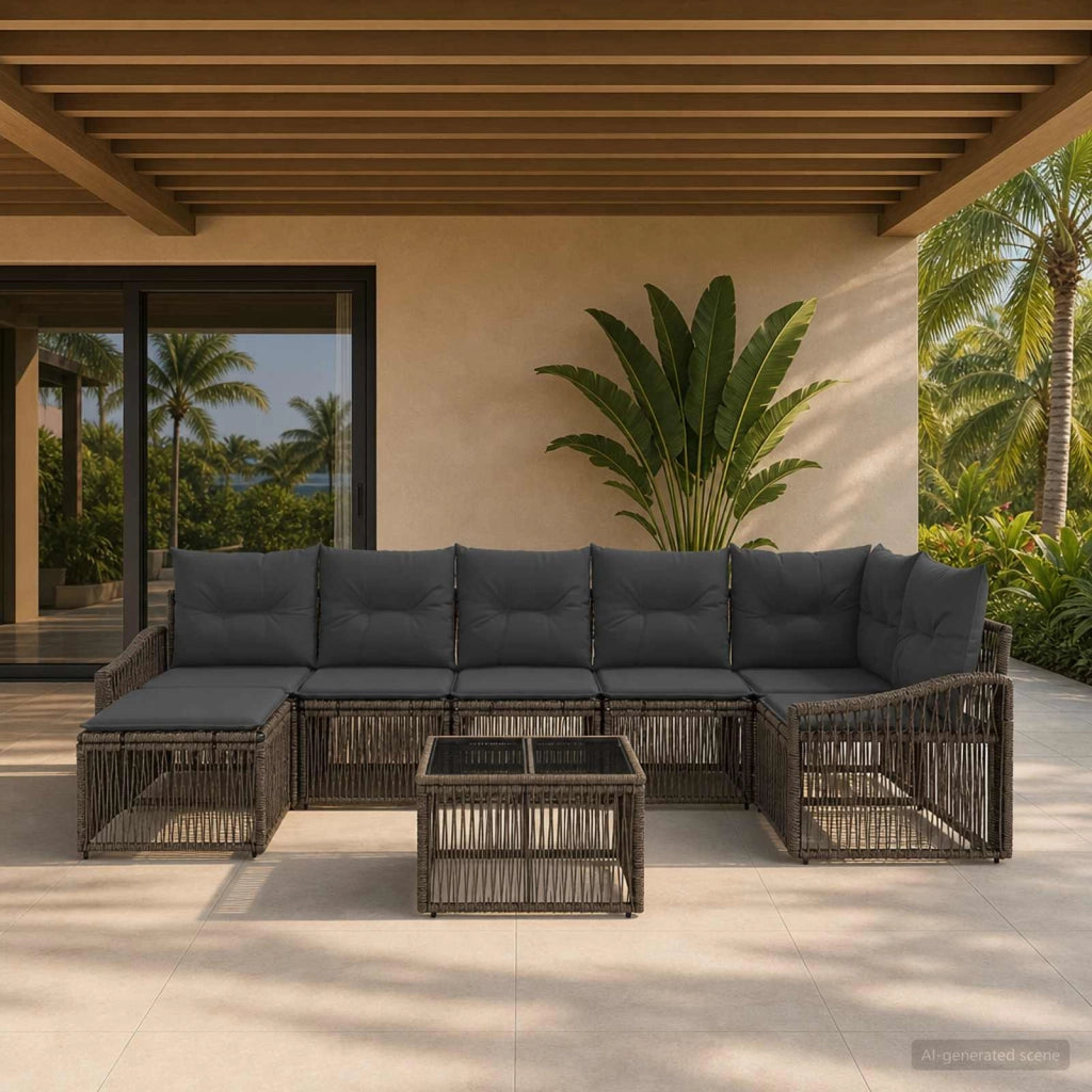 Set Divano da Giardino 8 pz Grigio polyrattan 3436082