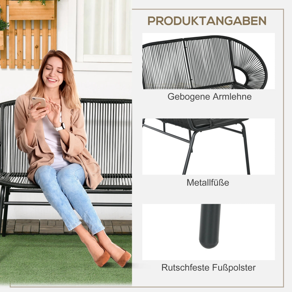 DIVANO DA ESTERNO 2 POSTI 132x72x83 cm Rattan Nero
