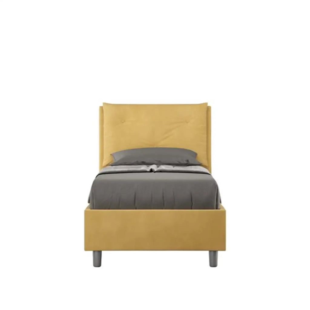 Letto singolo contenitore imbottito 80x210 microfibra ocra Appia