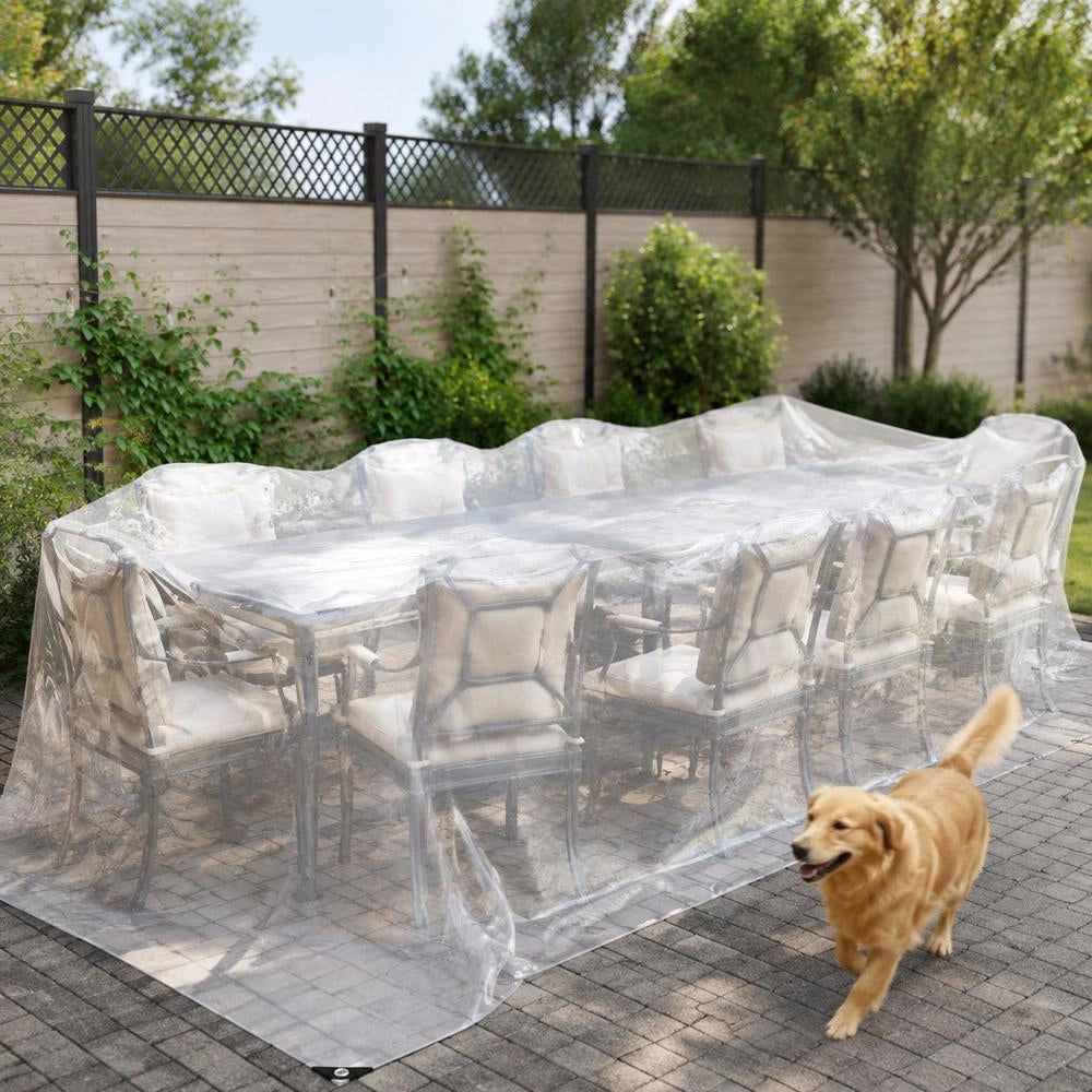 Telo trasparente con occhielli, 5x8 m, in polietilene, robusto e versatile, ideale per esterni, giardino e balcone
