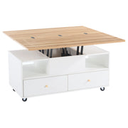 Tavolino da salotto regolabile in altezza con piano ribaltabile e 4 cassetti, 100 x 50 x 47,5 cm, tavolo multifunzionale con ruote universali