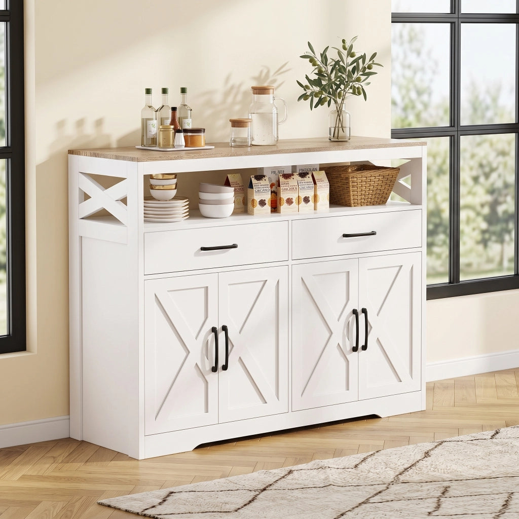 Cassettiera; settimino multiuso con 2 cassetti; comò elegante per camera da letto; 4 ante;140x40 h105cm; Bianco