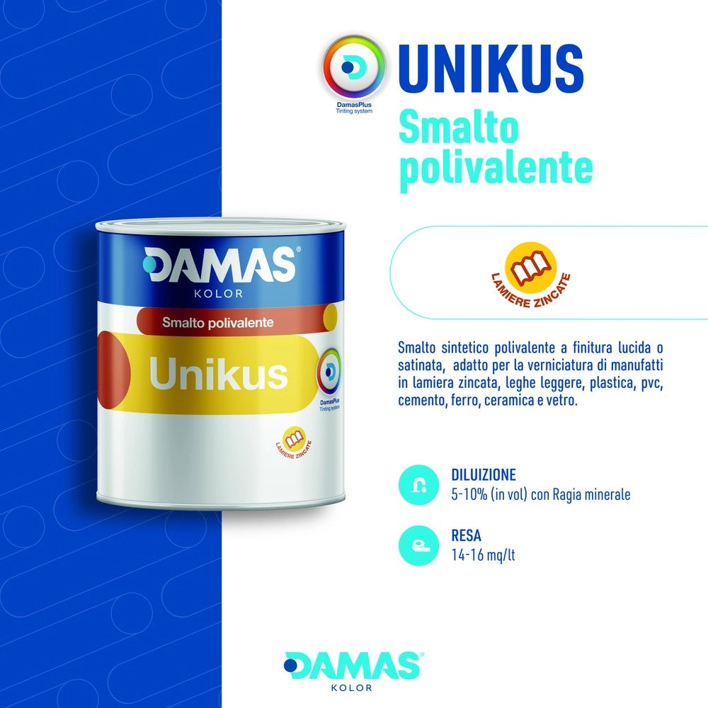 Damas unikus lucido smalto polivalente zincato alluminio plastica pvc *** formato 0,750 lt, colore- 211 grigio argent...