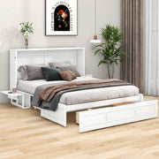 Letto pieghevole mobile 140x200 cm con cassetto e ripiani laterali, bianco