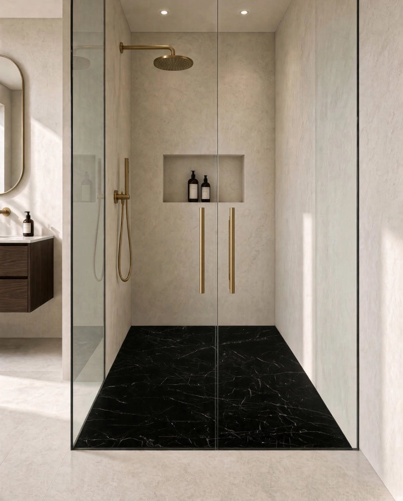 Piatto doccia in marmoresina 170x80 cm effetto marmo nero Rock Marquina SVEZIA